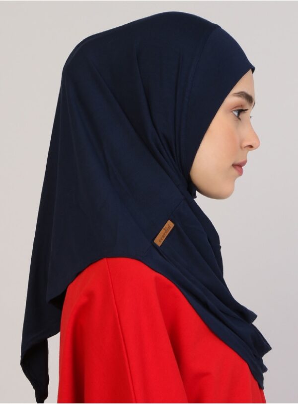 Style 1 - Plain Viscose Instant Hijab Navy Blue #03 - Image 2