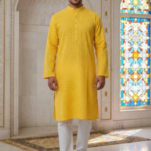 Size 38 Men Panjabi/Kurta (Top only) Yellow