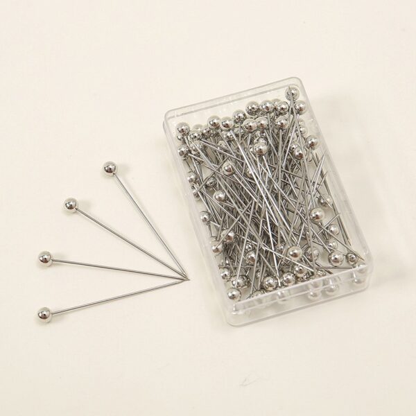 03 Silver Pated Round Pearl Hijab Pins - 100pcs/Box - 38cm