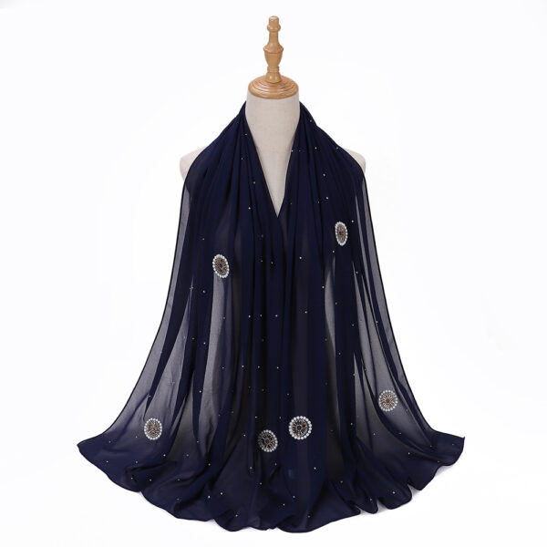 Style3 – Rhinestone/Pearl Button Shimmer Bubble Chiffon Scarf #02