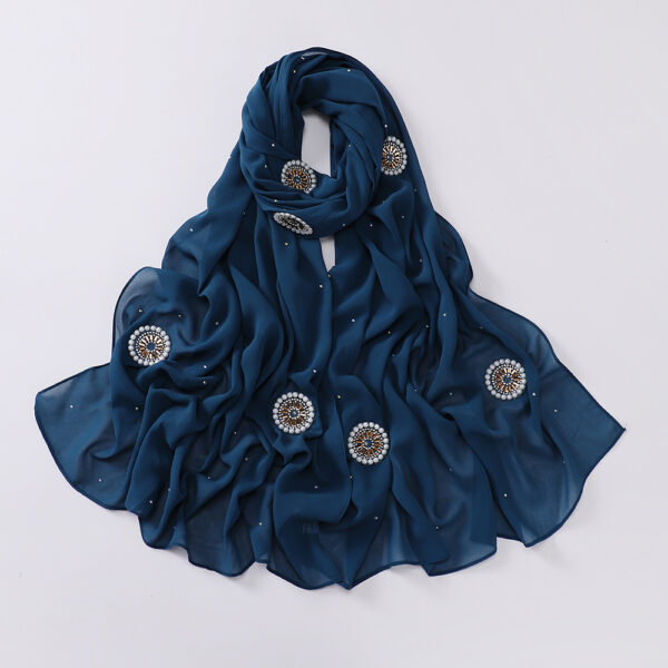 Style3 – Rhinestone/Pearl Button Shimmer Bubble Chiffon Scarf #03