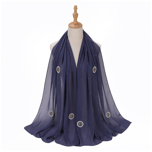 Style3 – Rhinestone/Pearl Button Shimmer Bubble Chiffon Scarf #07