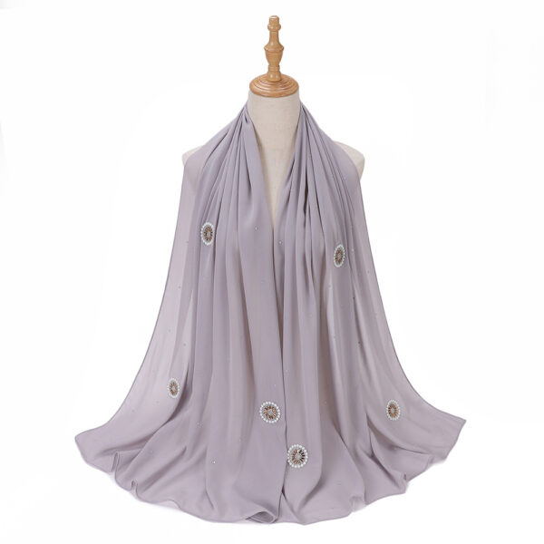 Style3 – Rhinestone/Pearl Button Shimmer Bubble Chiffon Scarf #09