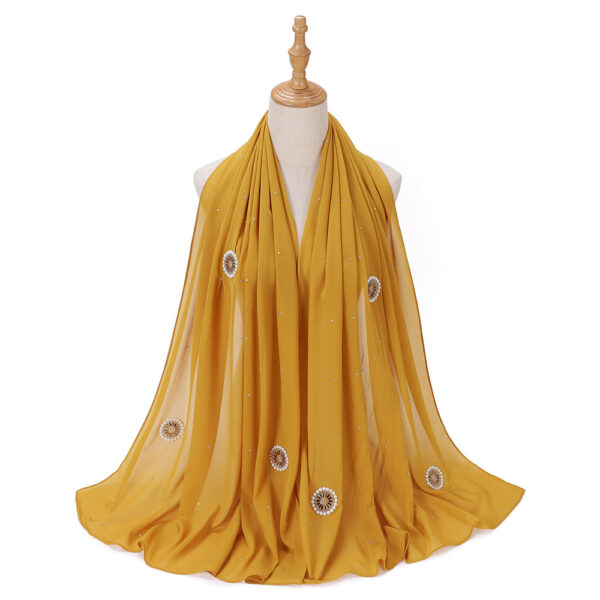 Style3 – Rhinestone/Pearl Button Shimmer Bubble Chiffon Scarf #10