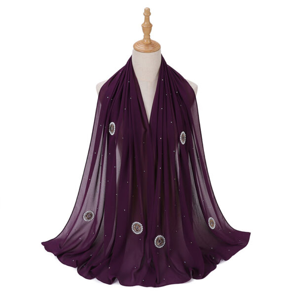 Style3 – Rhinestone/Pearl Button Shimmer Bubble Chiffon Scarf #11