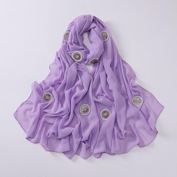 Style3 – Rhinestone/Pearl Button Shimmer Bubble Chiffon Scarf #14