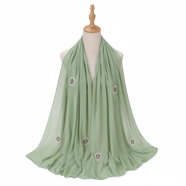 Style3 – Rhinestone/Pearl Button Shimmer Bubble Chiffon Scarf #18