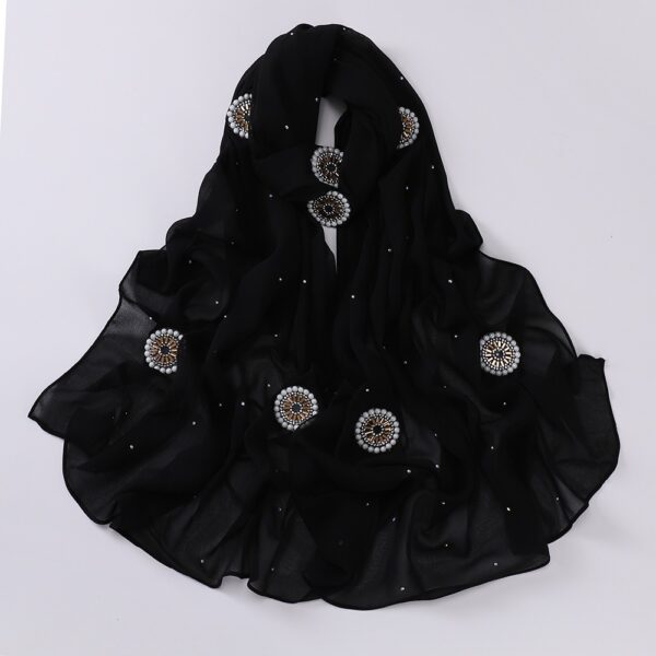 Style3 – Rhinestone/Pearl Button Shimmer Bubble Chiffon Scarf #01