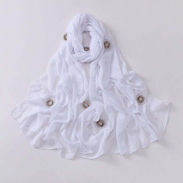 Style3 – Rhinestone/Pearl Button Shimmer Bubble Chiffon Scarf #08