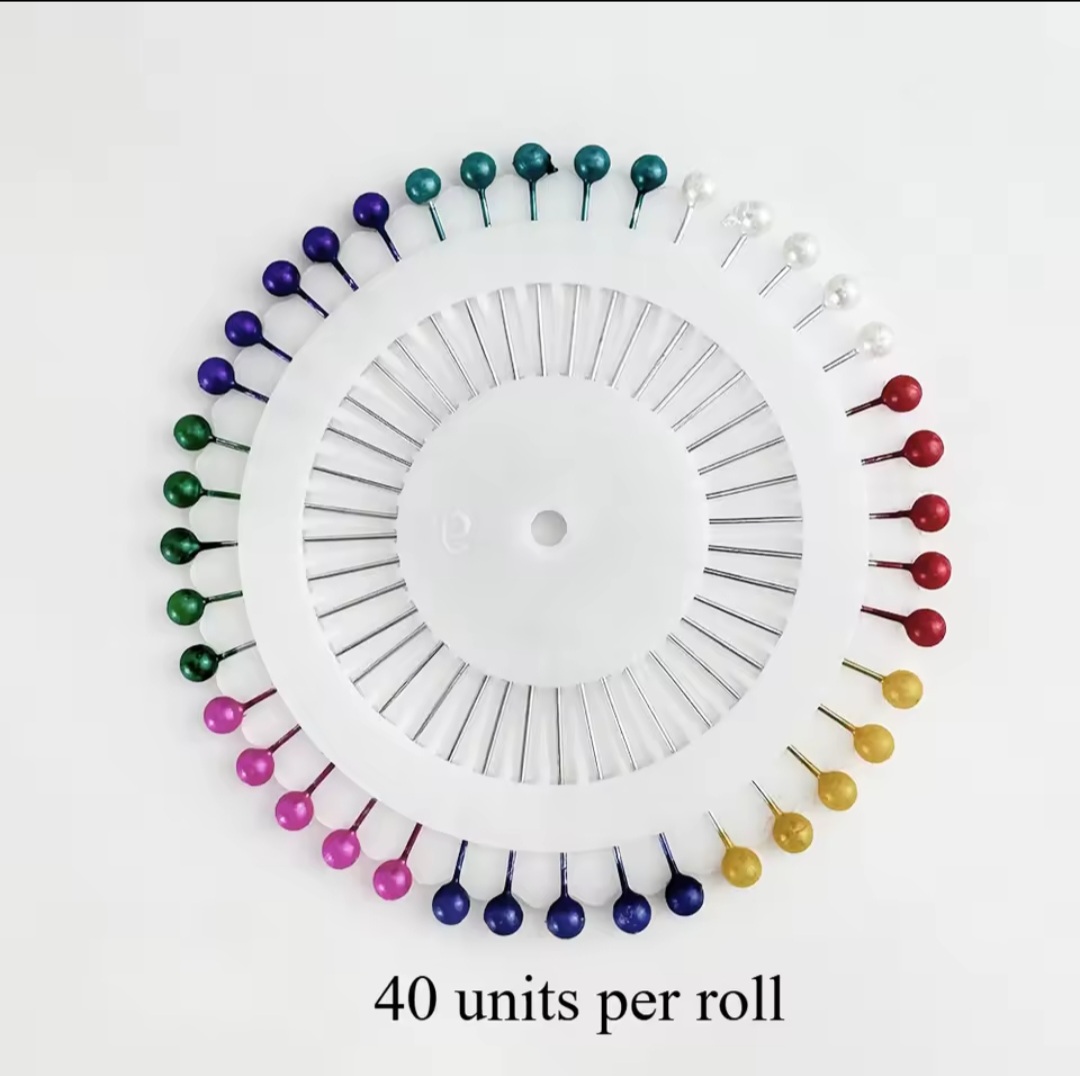 17 Round Pearl Hijab Pins (8 Colors) - 40pcs/Box - 38cm