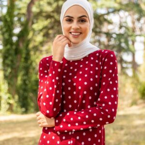 Maroon - Polka Dot Modest Dress Medium - Size 38