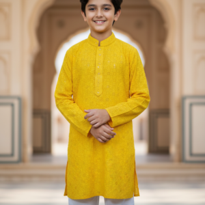 Boys Stylish Kurta-Pajama Set(Size-38-Yellow)