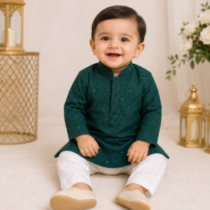 Boys Stylish Embroidered Kurta-Pajama Set – Green (Size 20)