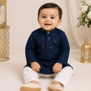 Boys Stylish Embroidered Kurta-Pajama Set – Blue (Size 20)