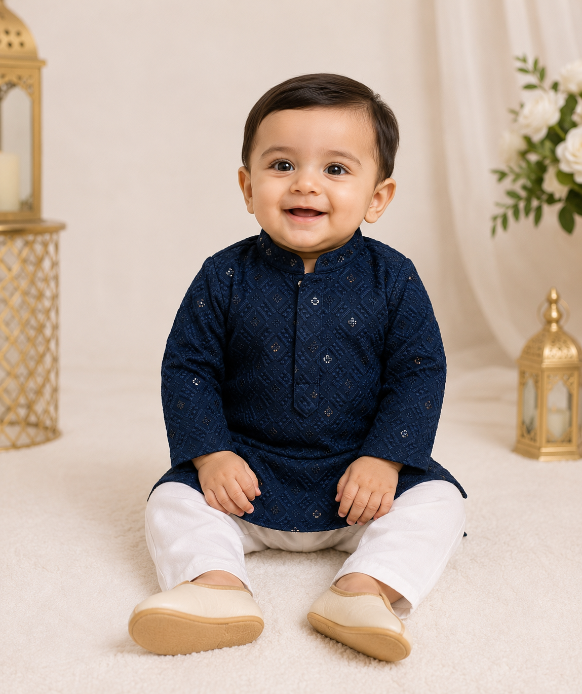 Boys Stylish Embroidered Kurta-Pajama Set – Blue (Size 20)